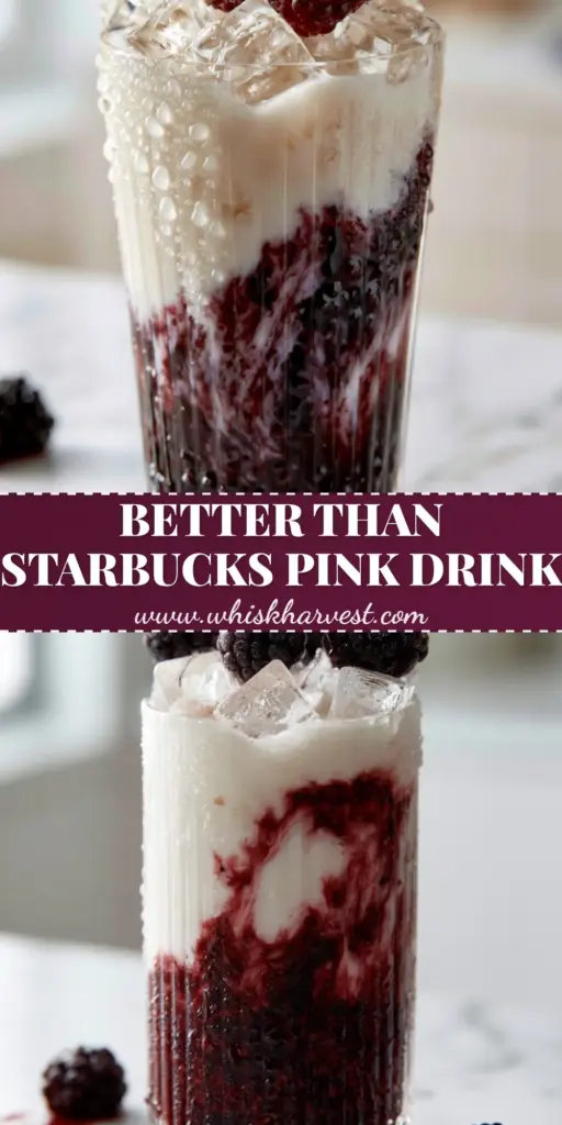 A tall ribbed glass with a blackberry coconut pink drink, featuring violet marbling and fresh mint garnish on marble.