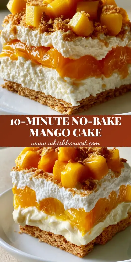 A thick slice of Mango Cakes (Mango Graham Float) on a minimalist white plate with sun-drenched lighting showing defined layers of cream, mango, and graham crackers.