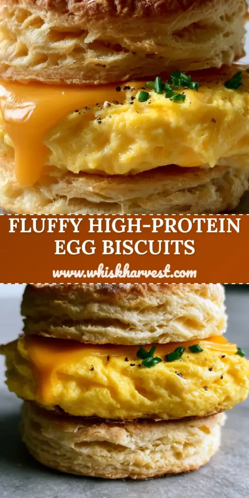 A stack of two bakery-style egg biscuits with flaky layers, melted cheddar, and fresh chives on a stone surface. (egg biscuits)