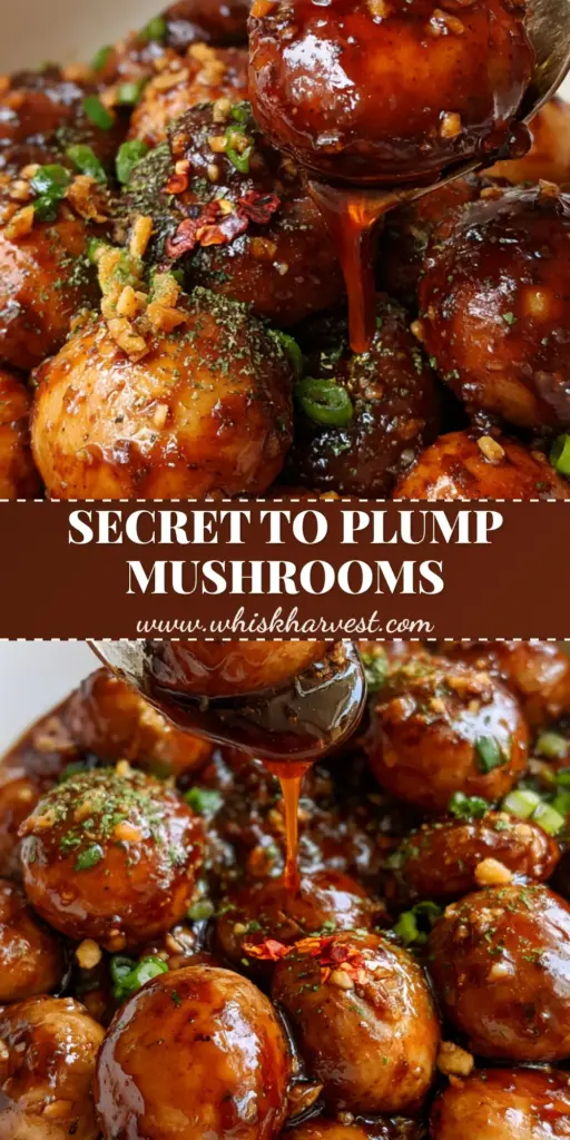Chinese Buffet Mushrooms: The Ultimate Garlic Butter Glazed Recipe 4 A close-up of Chinese Buffet Mushrooms in a mahogany glaze being lifted with a silver spoon. (Chinese Buffet Mushrooms)