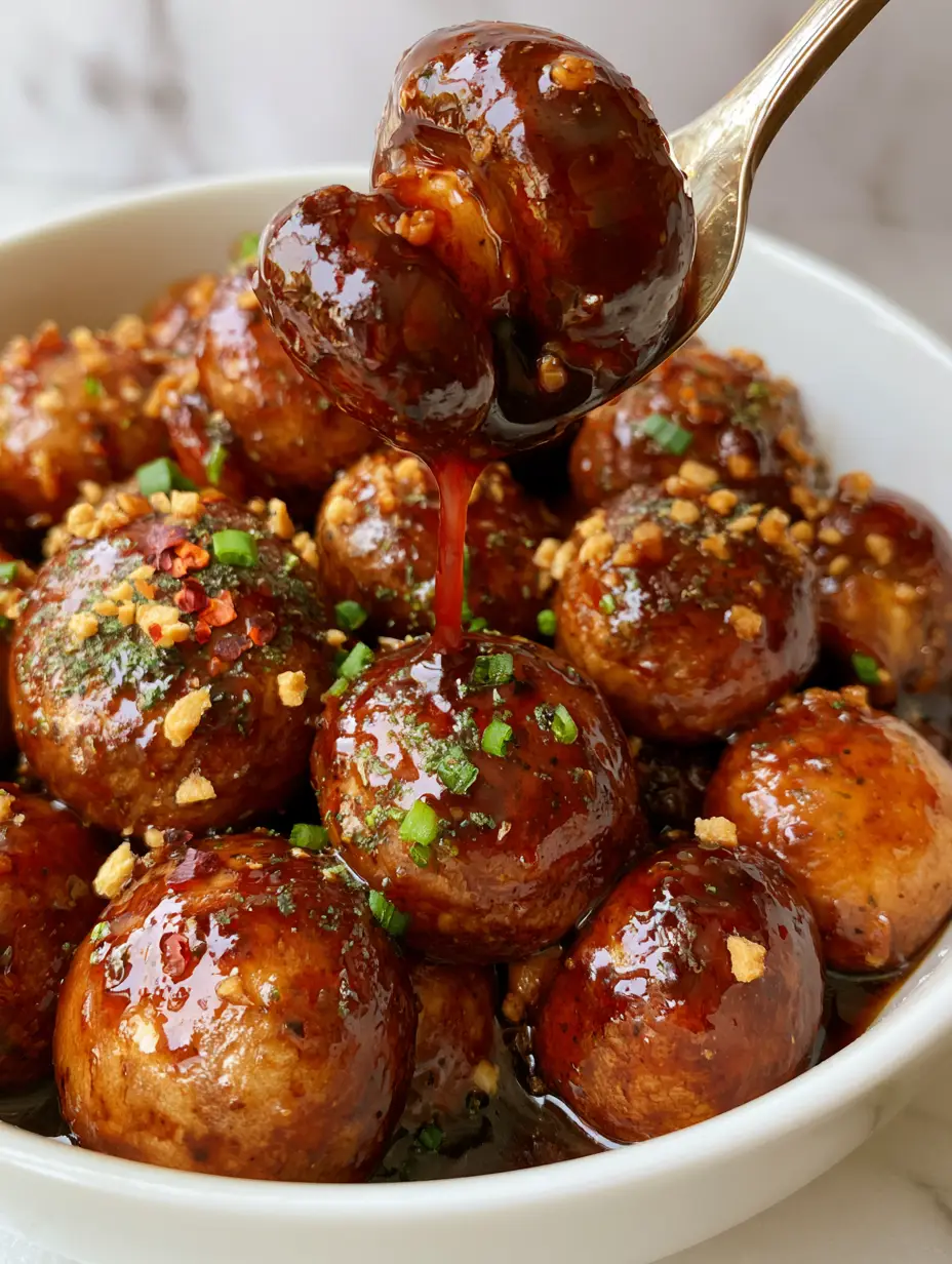 Chinese Buffet Mushrooms: The Ultimate Garlic Butter Glazed Recipe 3 Macro photo of Chinese Buffet Mushrooms in a white bowl with mahogany glaze and fried garlic. (Chinese Buffet Mushrooms)