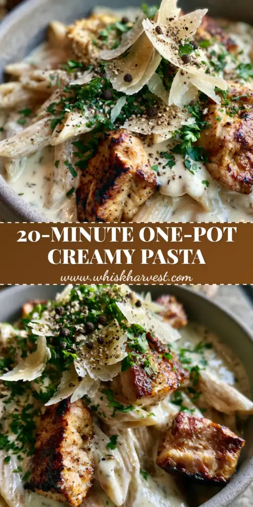 Chicken Penne with Garlic Parmesan Cream Sauce and Toasted Sourdough 4 A top-down macro shot of creamy Chicken Penne in a rustic grey bowl garnished with parsley and parmesan shavings next to sourdough bread.