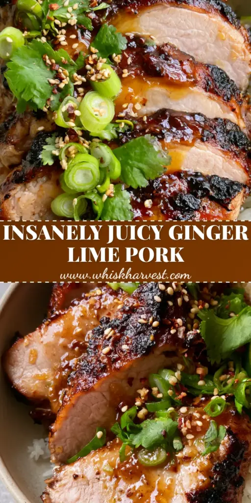 Ginger Lime Pork with Sticky Amber Glaze and Crispy Charred Edges 4 A close-up shot of seared Ginger Lime Pork slices with charred edges and sticky glaze in a ceramic bowl over white jasmine rice.