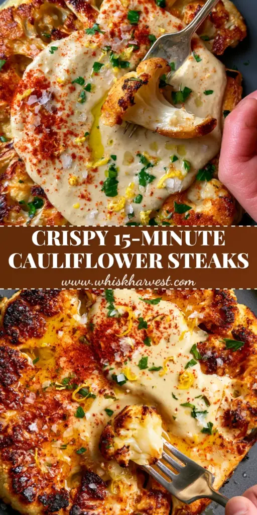 Cauliflower Steak with Lemon-Tahini Drizzle and Smoked Paprika 4 A perfectly seared cauliflower steak with golden charred edges and a creamy tahini drizzle on a charcoal plate. (Cauliflower steak)