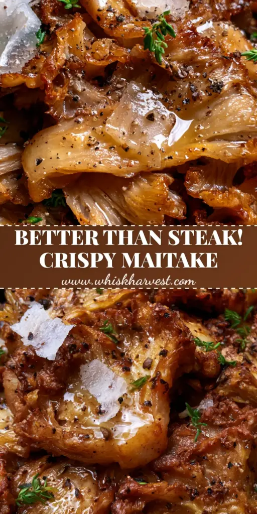 A close-up of crispy, pan-seared maitake mushroom clusters in a cast iron skillet with garlic and thyme. (maitake mushroom recipes)